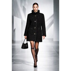 Sam Edelman Black Faux Shearling Coat XL Stand Collar Button Front Warm Jacket